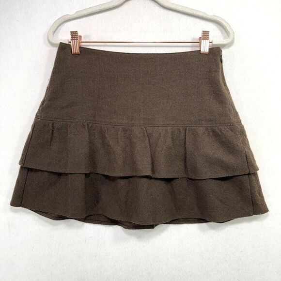 Burberry Skirt Women 36/XS Brown Blue Label Japan Mini A Line Tiered 100% Wool - Picture 1 of 9